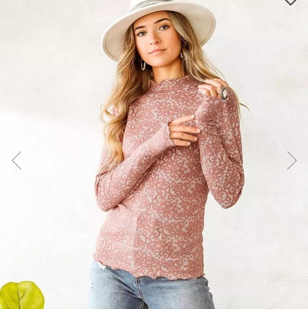 BKE Willow & Root Floral Jacquard Mock Neck Top